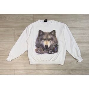 Vintage 1992 Harley‎ Davidson 3D Emblem Wolf Motorcycle Crewneck Sweater Size L
